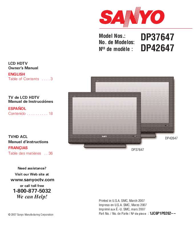 Guide utilisation SANYO DP37647  de la marque SANYO