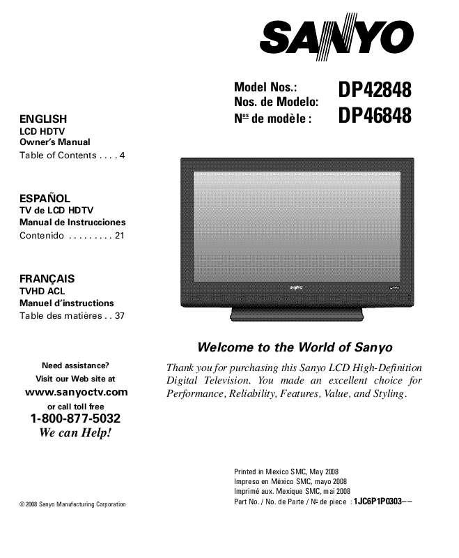 Guide utilisation SANYO DP42848  de la marque SANYO