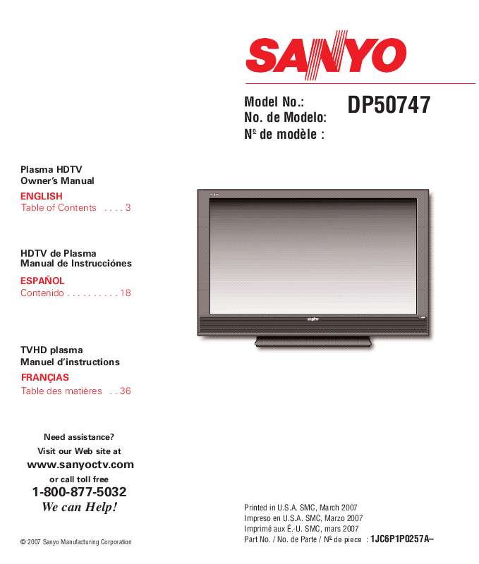 Guide utilisation SANYO DP50747  de la marque SANYO