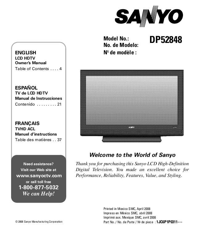 Guide utilisation SANYO DP52848  de la marque SANYO