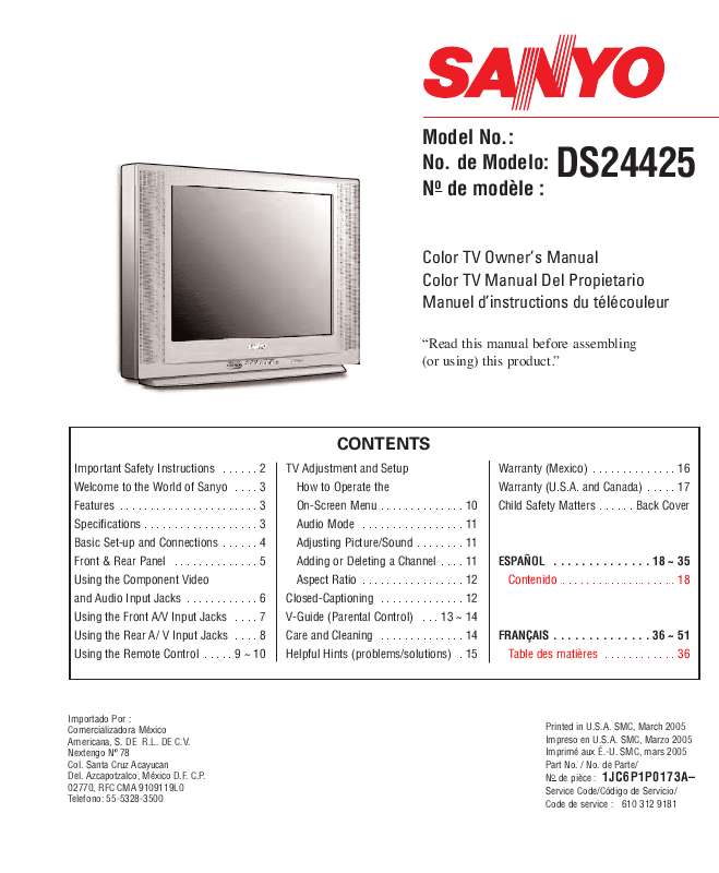 Guide utilisation SANYO DS24425  de la marque SANYO
