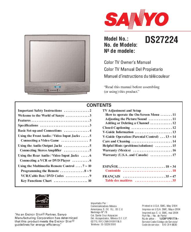 Guide utilisation SANYO DS27224  de la marque SANYO