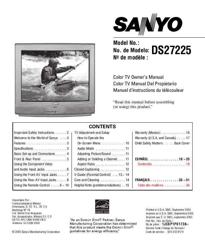 Guide utilisation SANYO DS27225  de la marque SANYO