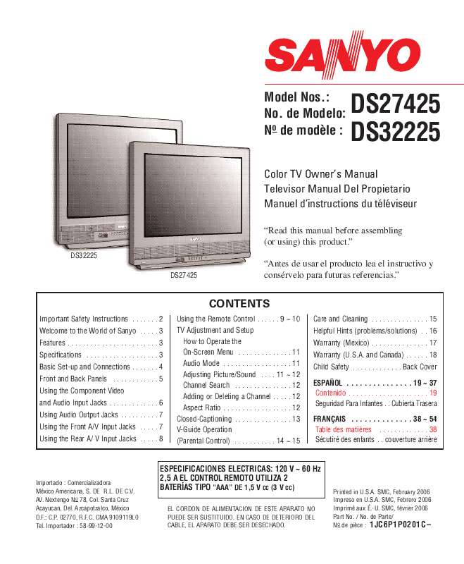 Guide utilisation SANYO DS27425  de la marque SANYO