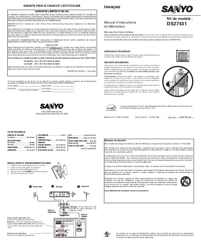 Guide utilisation SANYO DS27431  de la marque SANYO