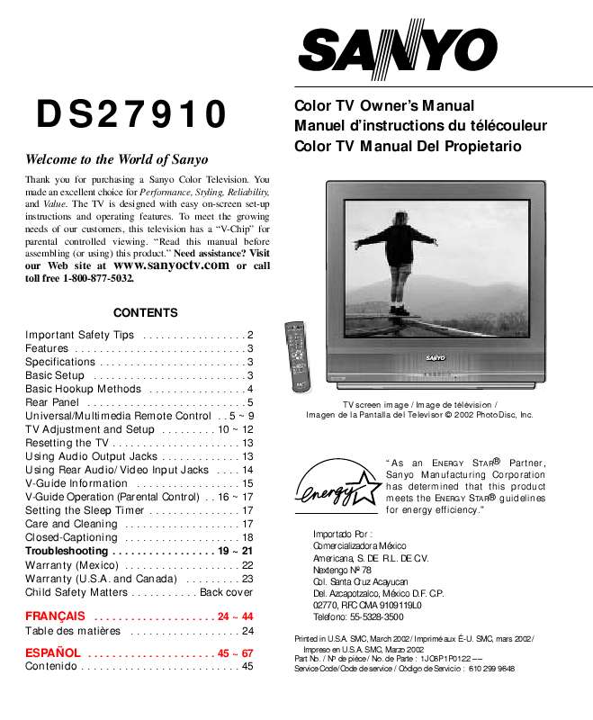 Guide utilisation SANYO DS27910  de la marque SANYO