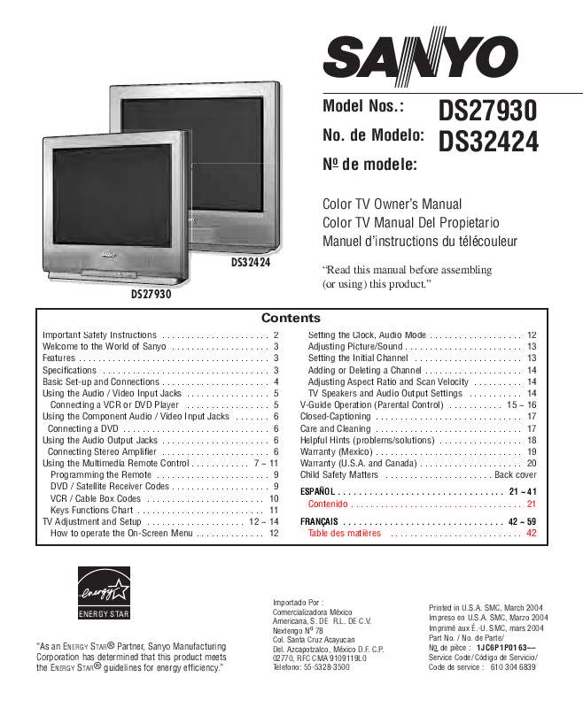 Guide utilisation SANYO DS27930  de la marque SANYO