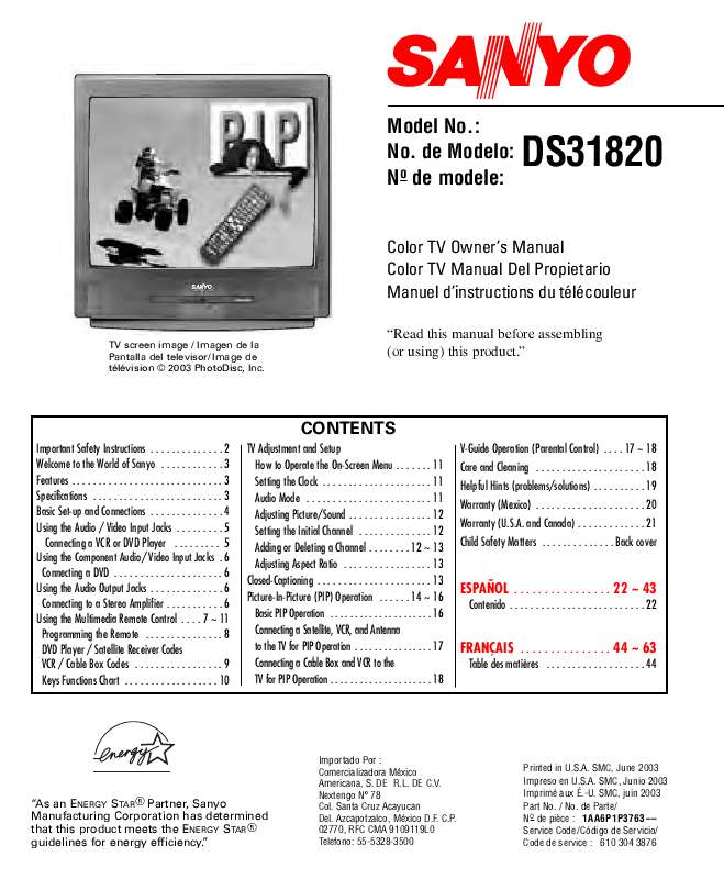 Guide utilisation SANYO DS31820  de la marque SANYO