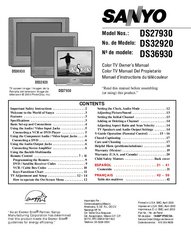 Guide utilisation SANYO DS32920  de la marque SANYO