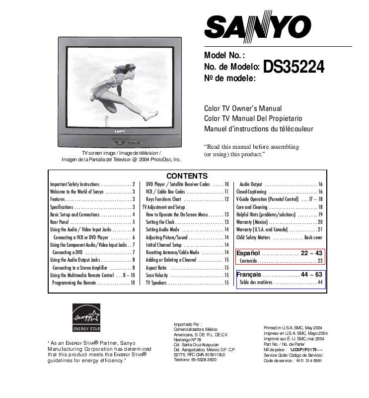 Guide utilisation SANYO DS35224  de la marque SANYO