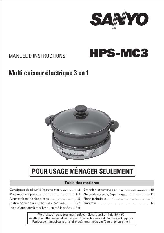 Guide utilisation SANYO HPS-MC3  de la marque SANYO