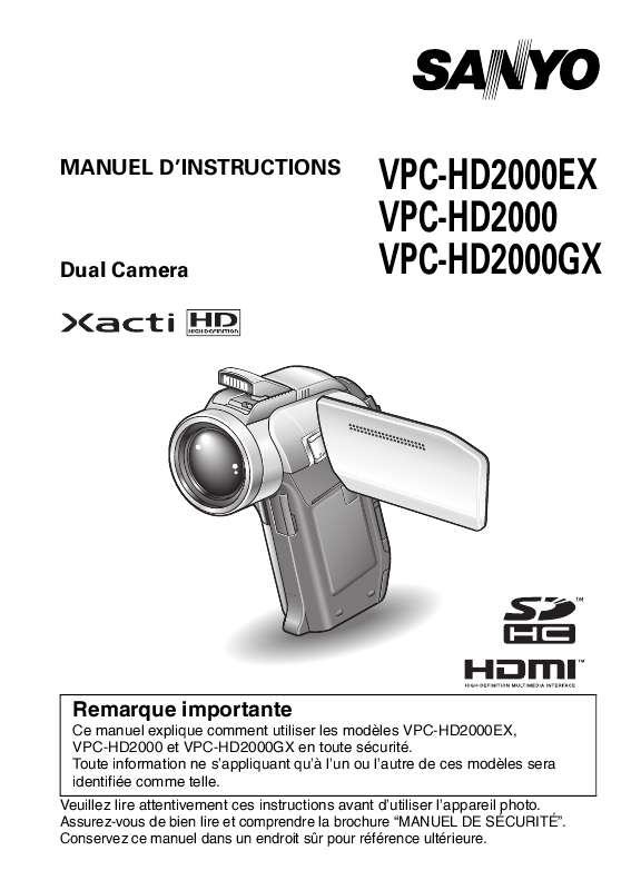 Guide utilisation SANYO VPC-HD2000GX  de la marque SANYO