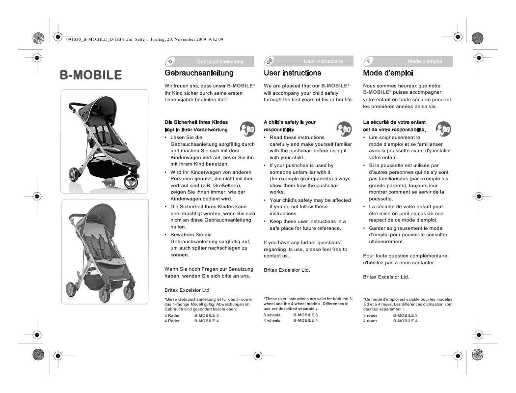 Guide utilisation BRITAX B-MOBILE  de la marque BRITAX