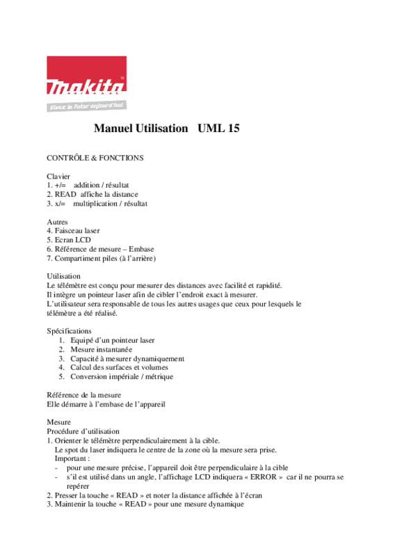 Guide utilisation  MAKITA UML15  de la marque MAKITA