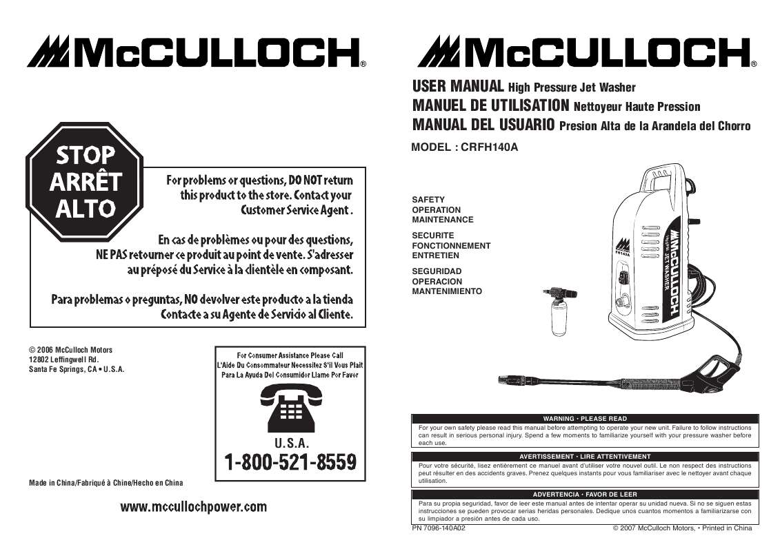 Guide utilisation  MCCULLOCH CRFH140A  de la marque MCCULLOCH