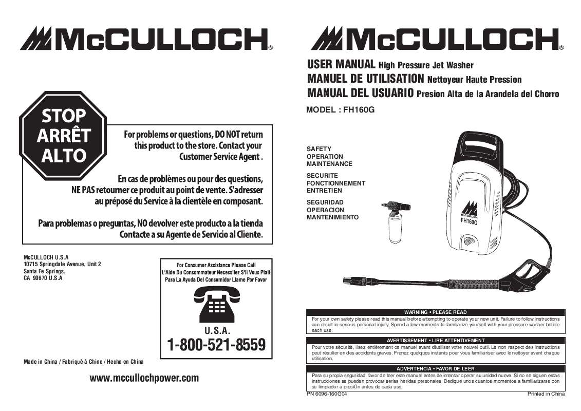 Guide utilisation  MCCULLOCH FH160G  de la marque MCCULLOCH