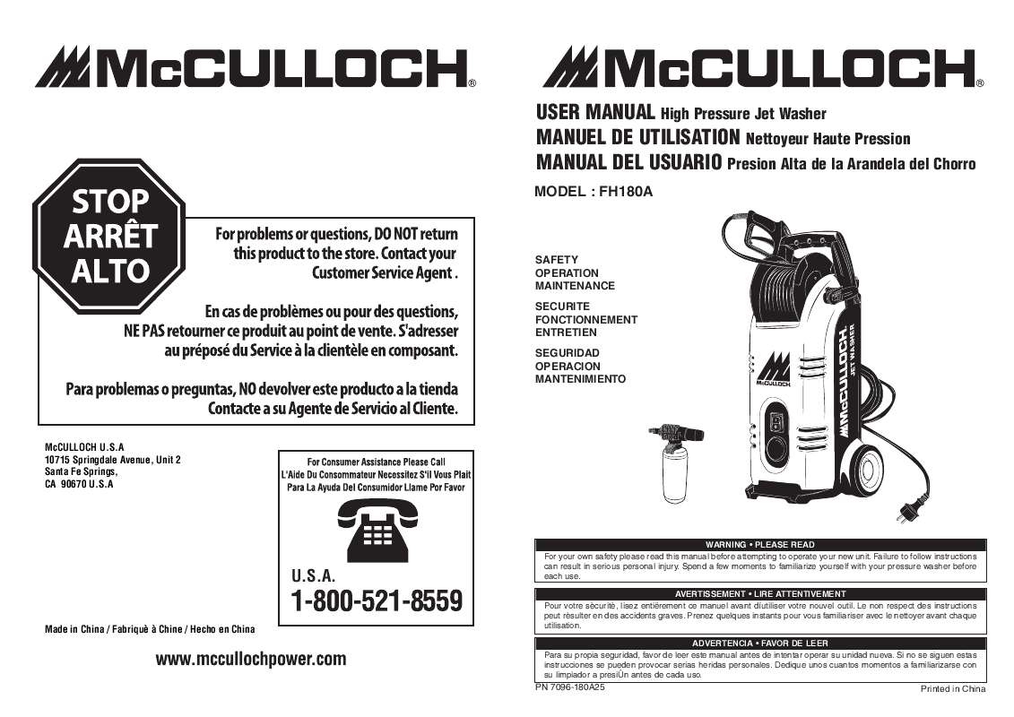 Guide utilisation  MCCULLOCH FH180A  de la marque MCCULLOCH