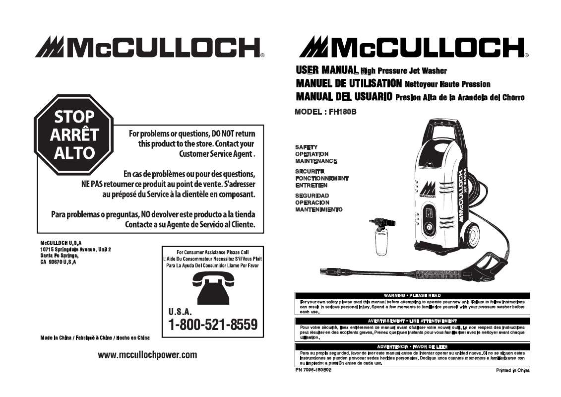 Guide utilisation  MCCULLOCH FH180B  de la marque MCCULLOCH