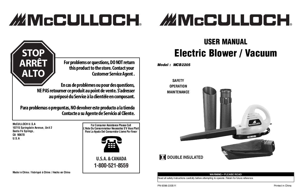 Guide utilisation  MCCULLOCH MCB2205  de la marque MCCULLOCH