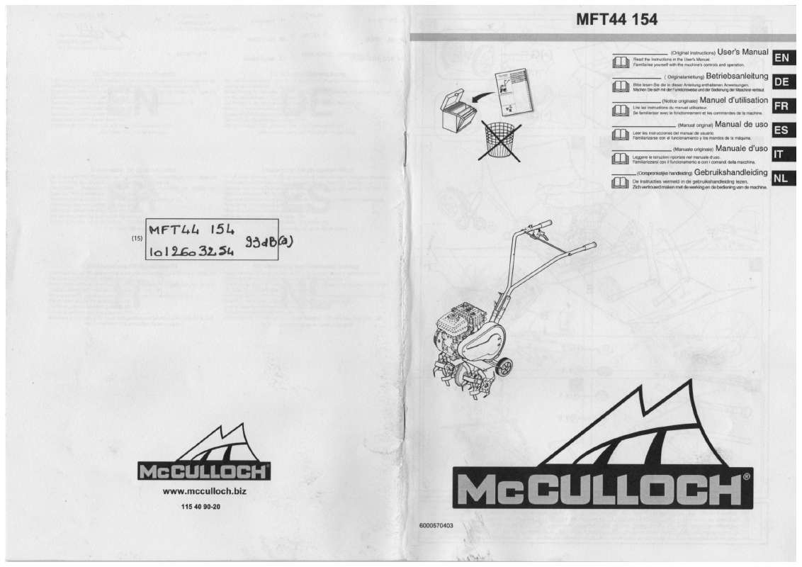 Guide utilisation  MCCULLOCH MFT44 154  de la marque MCCULLOCH
