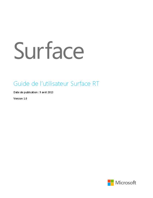 Guide utilisation MICROSOFT SURFACE RT  de la marque MICROSOFT