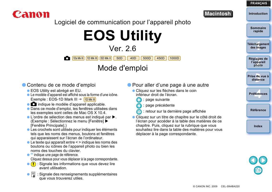 Guide utilisation CANON EOS UTILITY VERSION 2.6  de la marque CANON