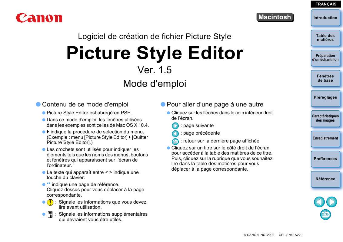 Guide utilisation CANON PICTURE STYLE EDITOR VERSION 1.5  de la marque CANON
