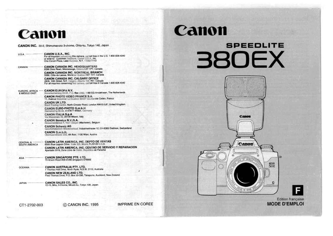 Guide utilisation CANON SPEEDLITE 380EX  de la marque CANON