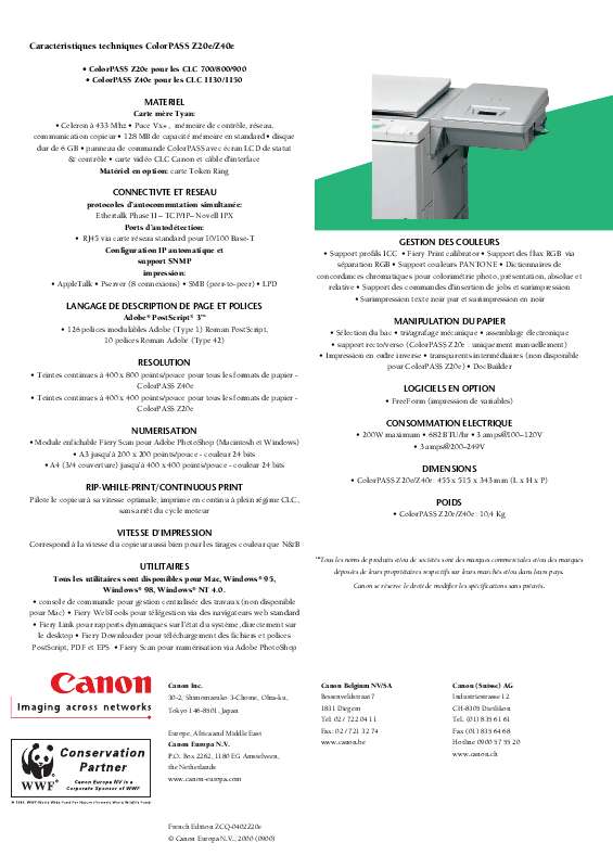 Guide utilisation CANON COLORPASS Z20E  de la marque CANON