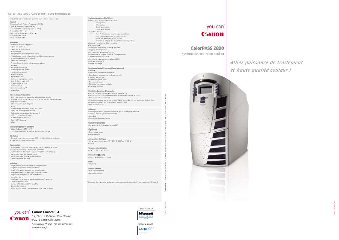 Guide utilisation CANON COLORPASS Z800  de la marque CANON