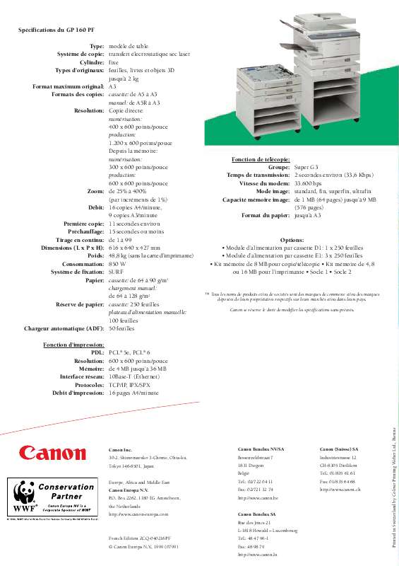 Guide utilisation CANON GP 160F  de la marque CANON