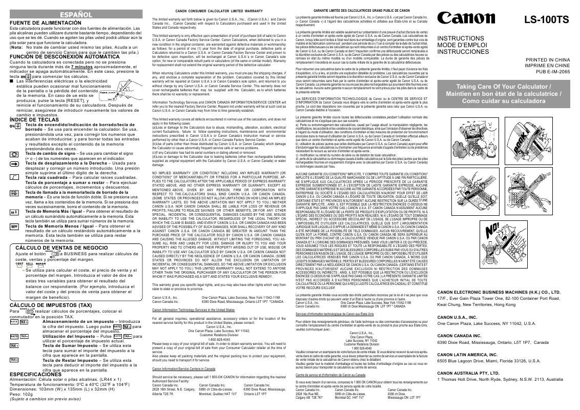 Guide utilisation  CANON LS-100TS  de la marque CANON