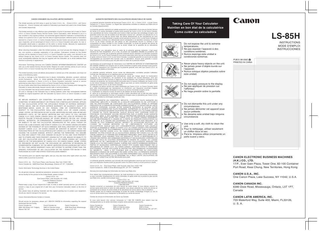 Guide utilisation  CANON LS-85H  de la marque CANON