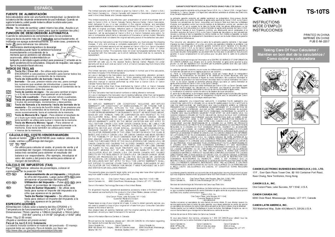 Guide utilisation  CANON TS-10TS  de la marque CANON