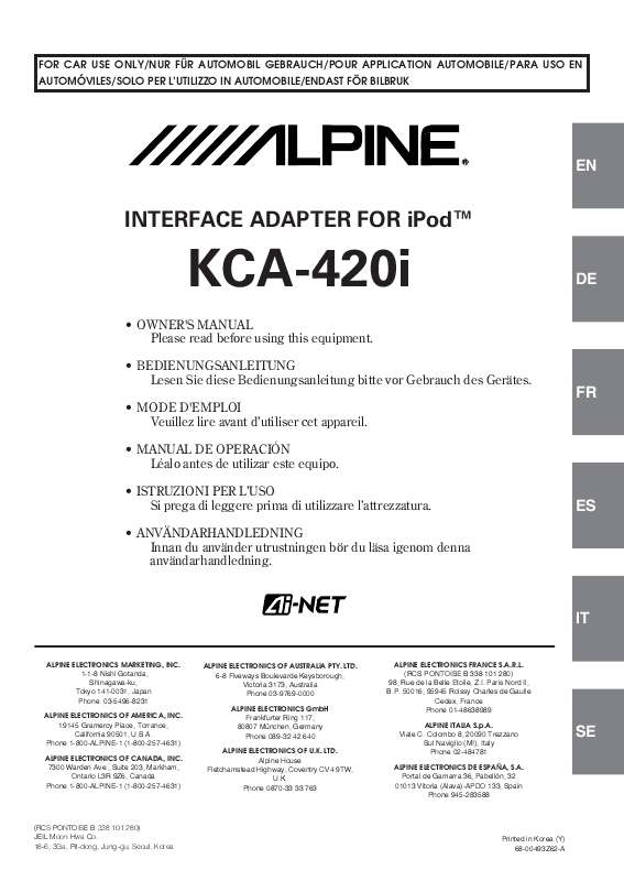 Guide utilisation ALPINE KCA-420I  de la marque ALPINE