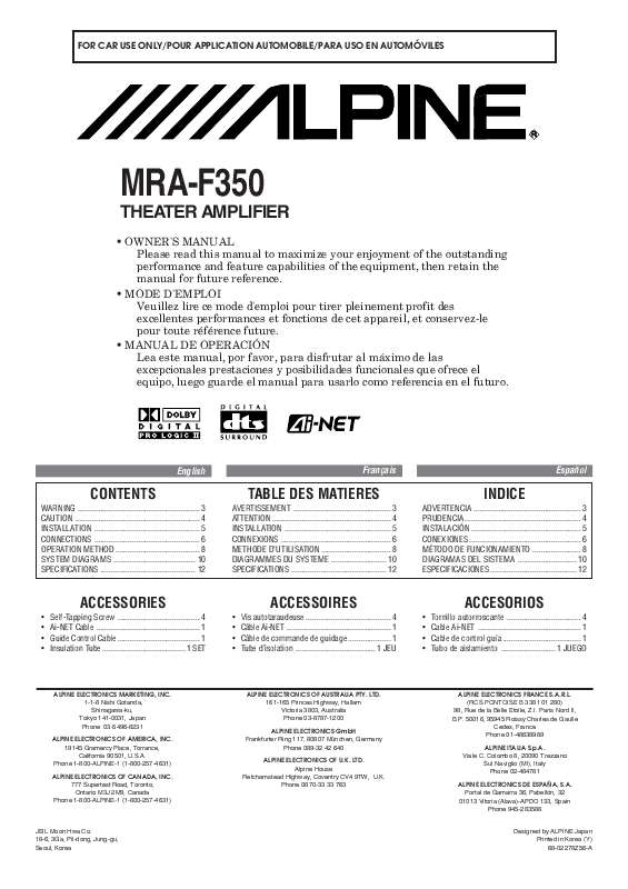 Guide utilisation ALPINE MRA-F350  de la marque ALPINE