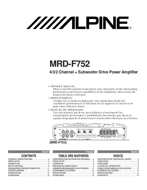 Guide utilisation ALPINE MRD-F752  de la marque ALPINE