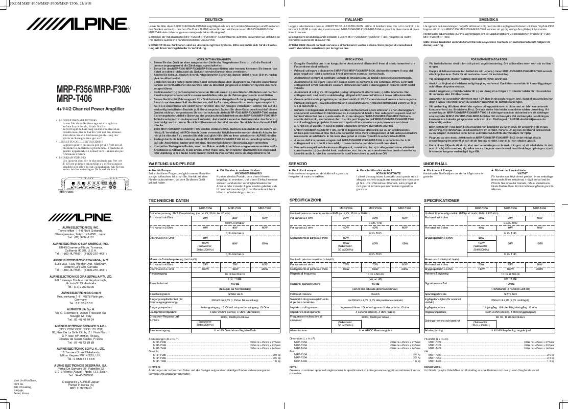 Guide utilisation ALPINE MRP-F306  de la marque ALPINE