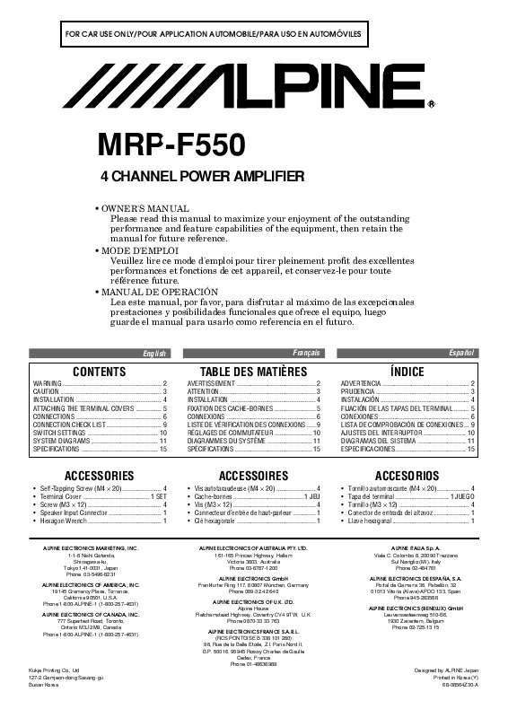 Guide utilisation ALPINE MRP-F550  de la marque ALPINE