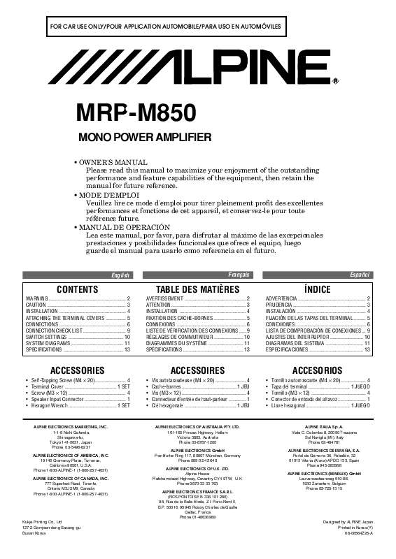 Guide utilisation ALPINE MRP-M850  de la marque ALPINE