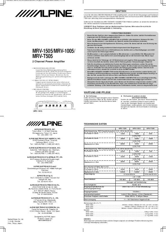 Guide utilisation ALPINE MRV-1005  de la marque ALPINE