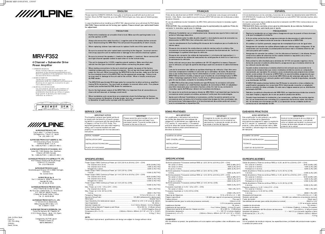 Guide utilisation ALPINE MRV-F352  de la marque ALPINE