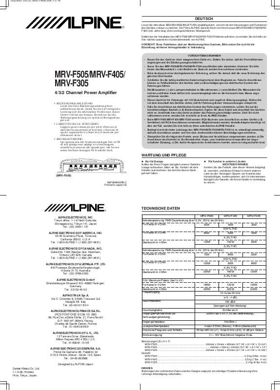 Guide utilisation ALPINE MRV-F505  de la marque ALPINE