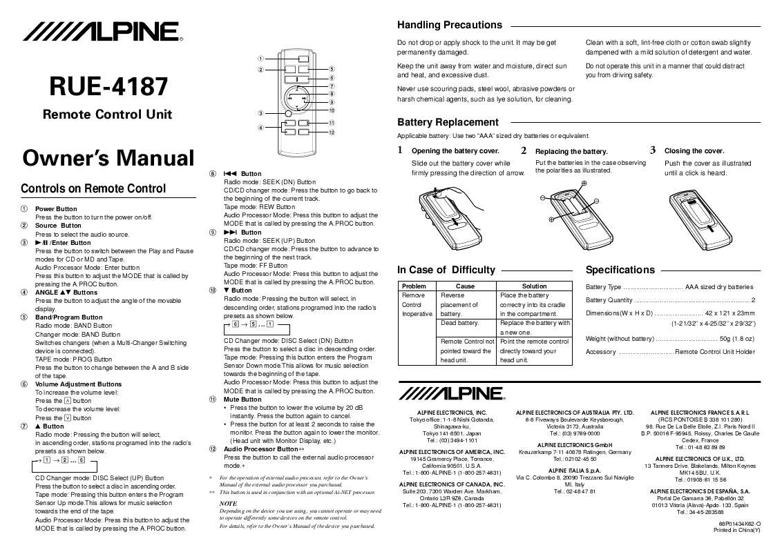 Guide utilisation ALPINE RUE-4187  de la marque ALPINE