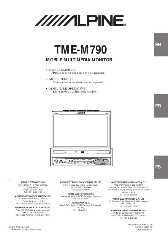 Guide utilisation ALPINE TME-M790  de la marque ALPINE