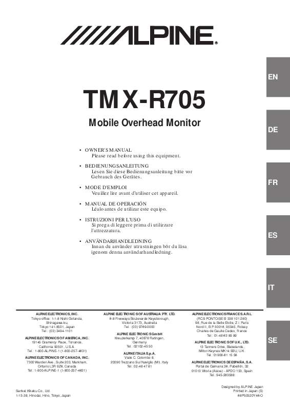 Guide utilisation ALPINE TMX-R705  de la marque ALPINE