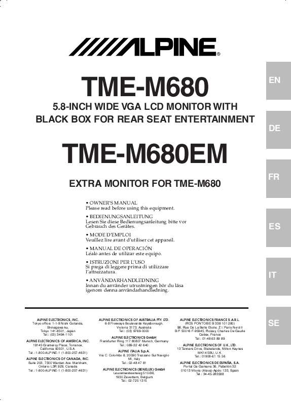 Guide utilisation ALPINE TME-M680  de la marque ALPINE