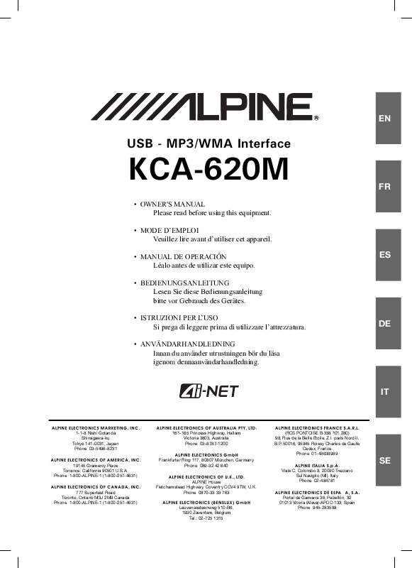 Guide utilisation ALPINE KCA-620M  de la marque ALPINE