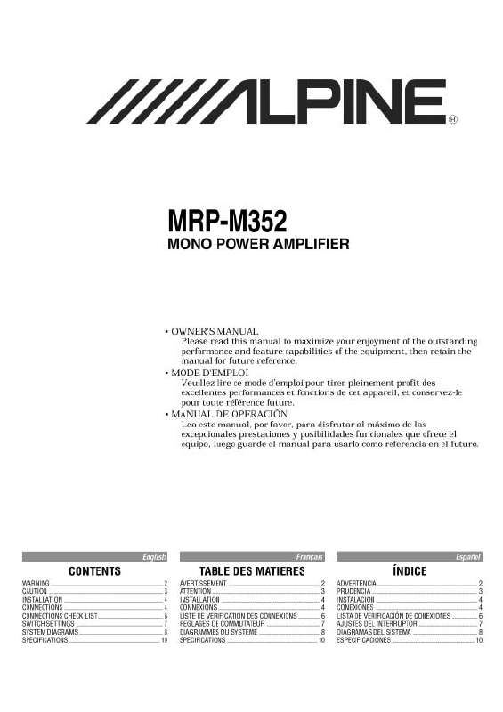 Guide utilisation ALPINE MRP-M352  de la marque ALPINE