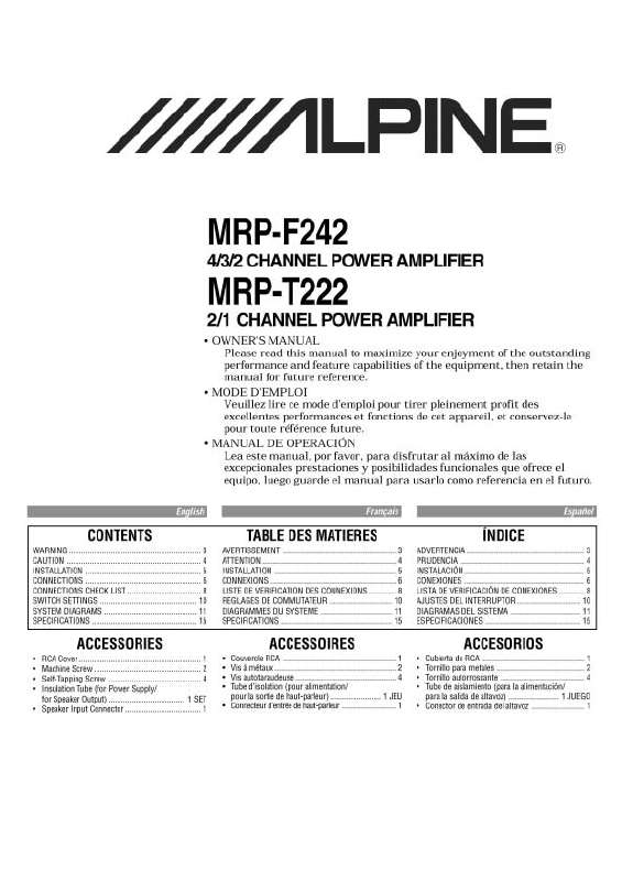 Guide utilisation ALPINE MRP-T222  de la marque ALPINE
